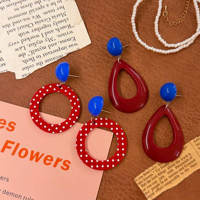 Retro Hong Kong Red Color Block Exaggerated Luxury Dangle Earrings - 2025 Vacation Style