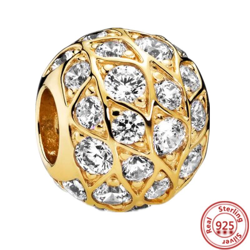 Cobre 925 Corazón de Amor Dorado Trébol de Cuatro Hojas Ángel Sol Árbol Plumas Cuentas DIY Ajuste Pulsera de Abalorios Original Pantaro Zircón Fino