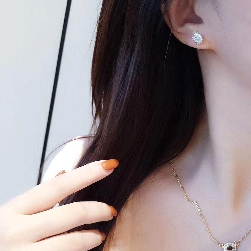 Full Diamond Oval Stud Earrings For Women, Korean Exquisite Mini Light Luxury Commuter Earrings