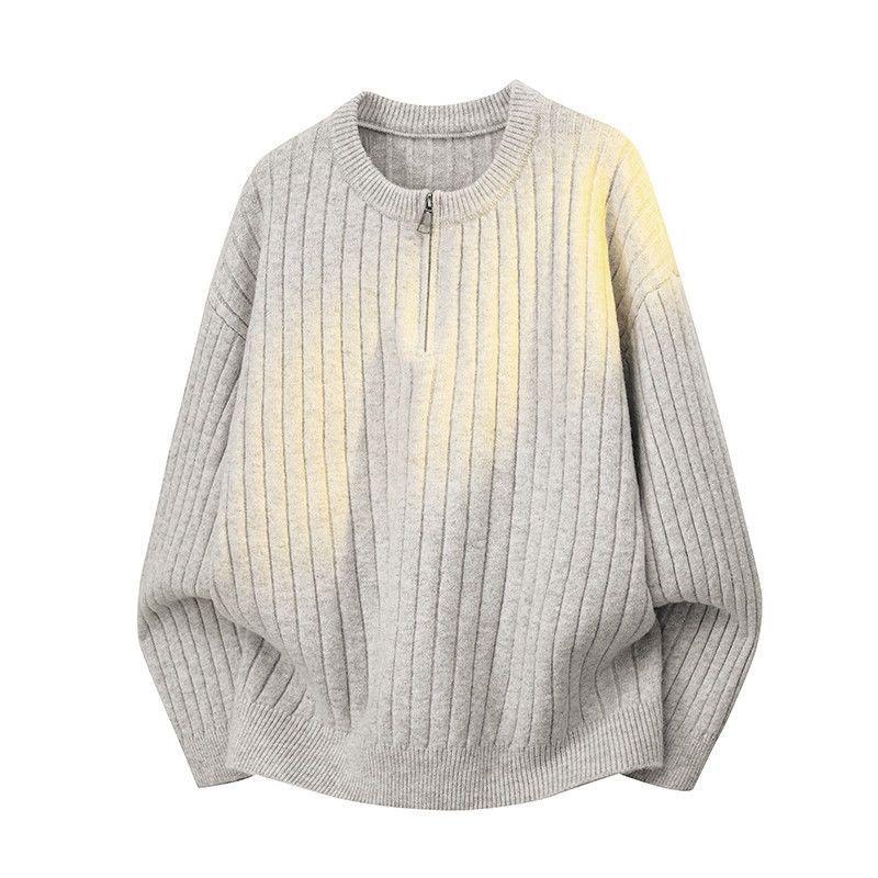 Men's Casual Ribbed Knit Sweater - Autumn/Winter Round Neck Loose-Fit.
