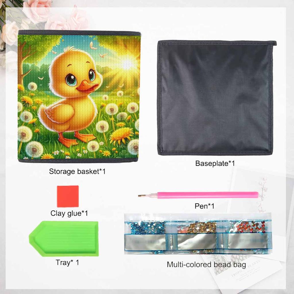 Die kleine Ente auf dem Rasen 5D Diamantmalerei Aufbewahrungskorb Vollrundbohrer Mosaik Diamantstickerei Kreuzstich-Sets Heimdekoration Heimdekoration