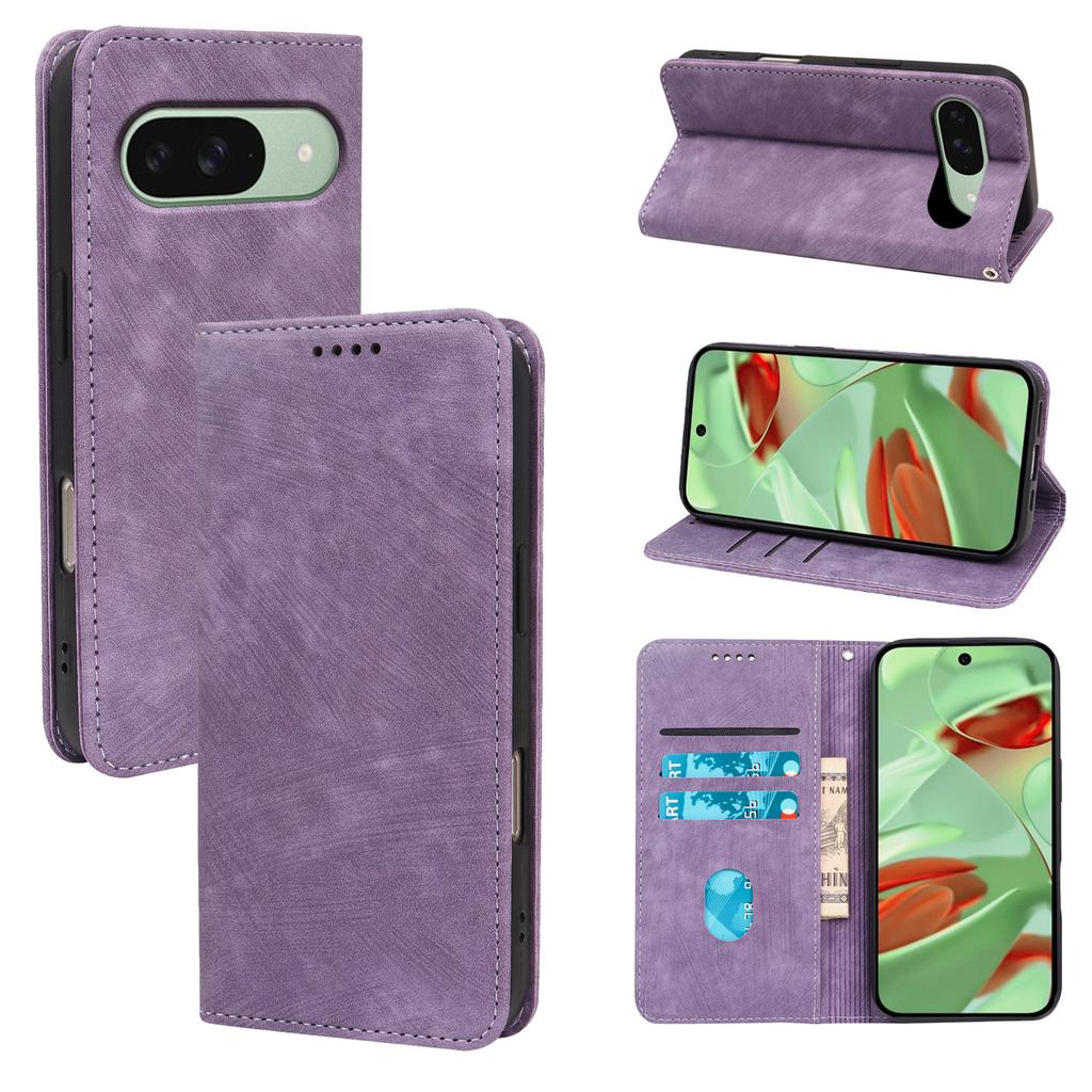 For Google Pixel 9a Case Strong Magnetic Leather Wallet Phone Cover with Striped Texture