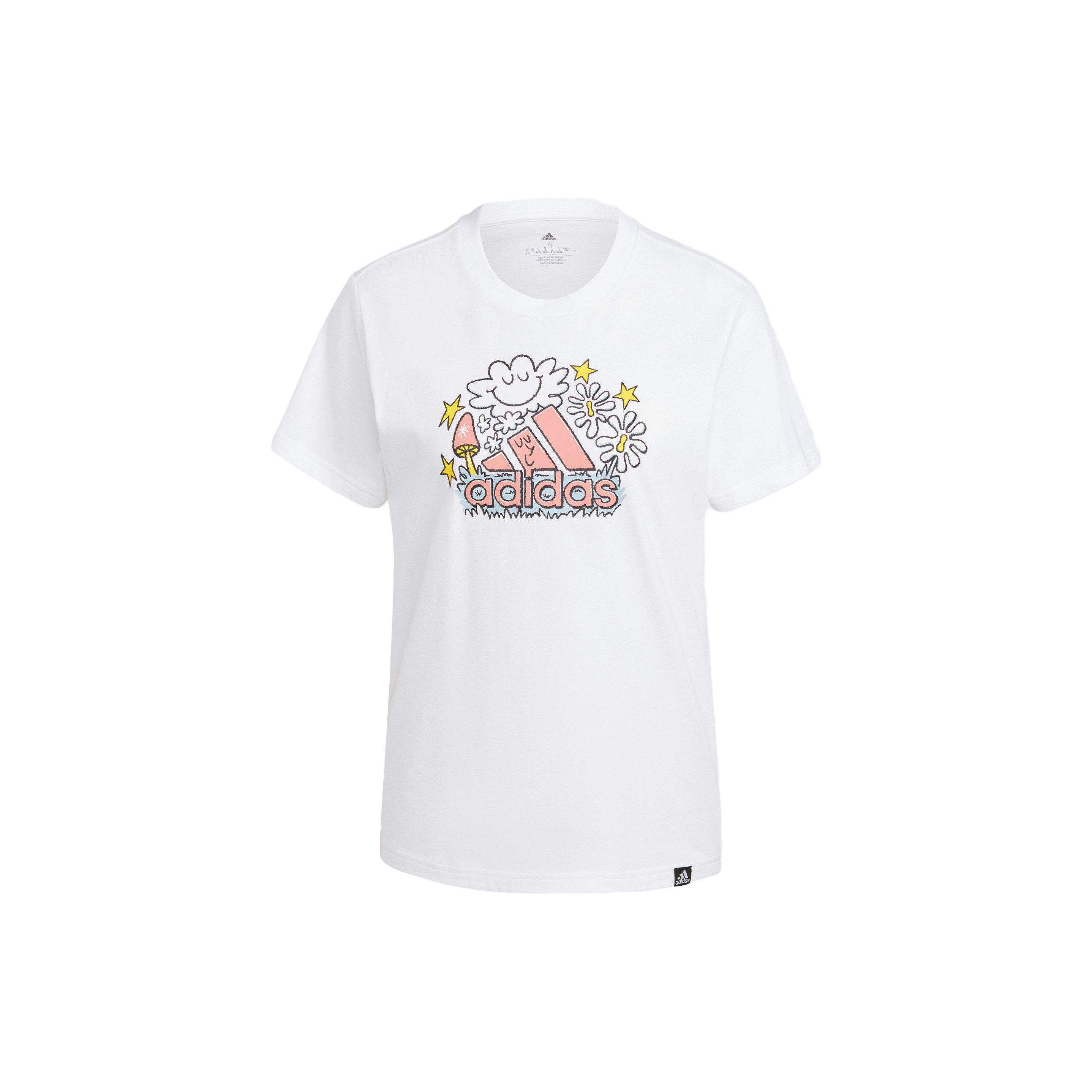 Adidas Daily Lifestyle Doodle Printed Short Sleeve Graphic T-Shirt Women s Classic White IB4887 S