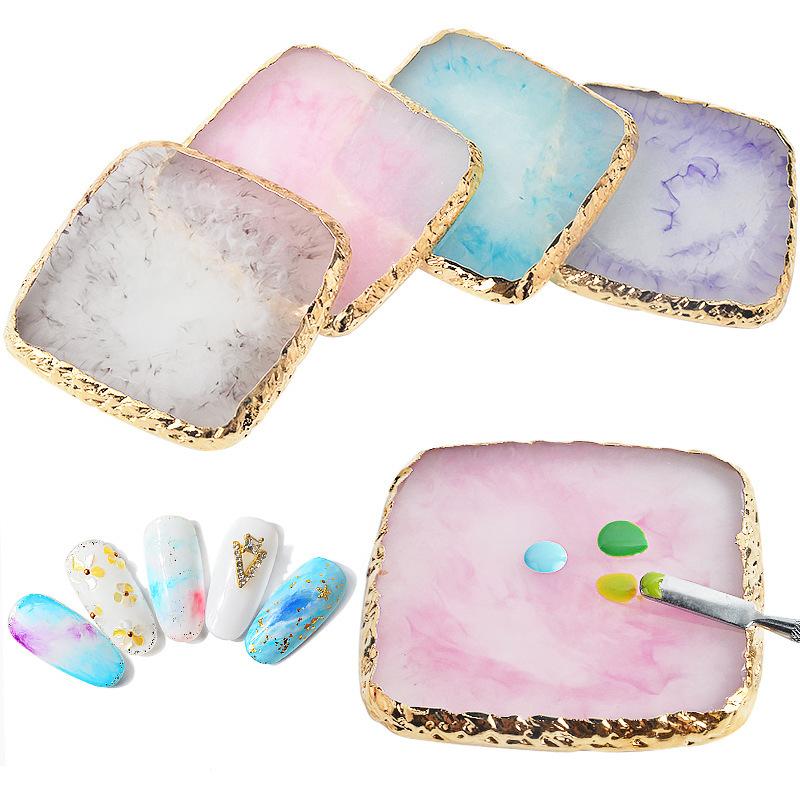 1Pc Exclusive Nail Resin Palette Gold Edge Agate Flakes Nail Painting Color Palette Nail Display Board Tools