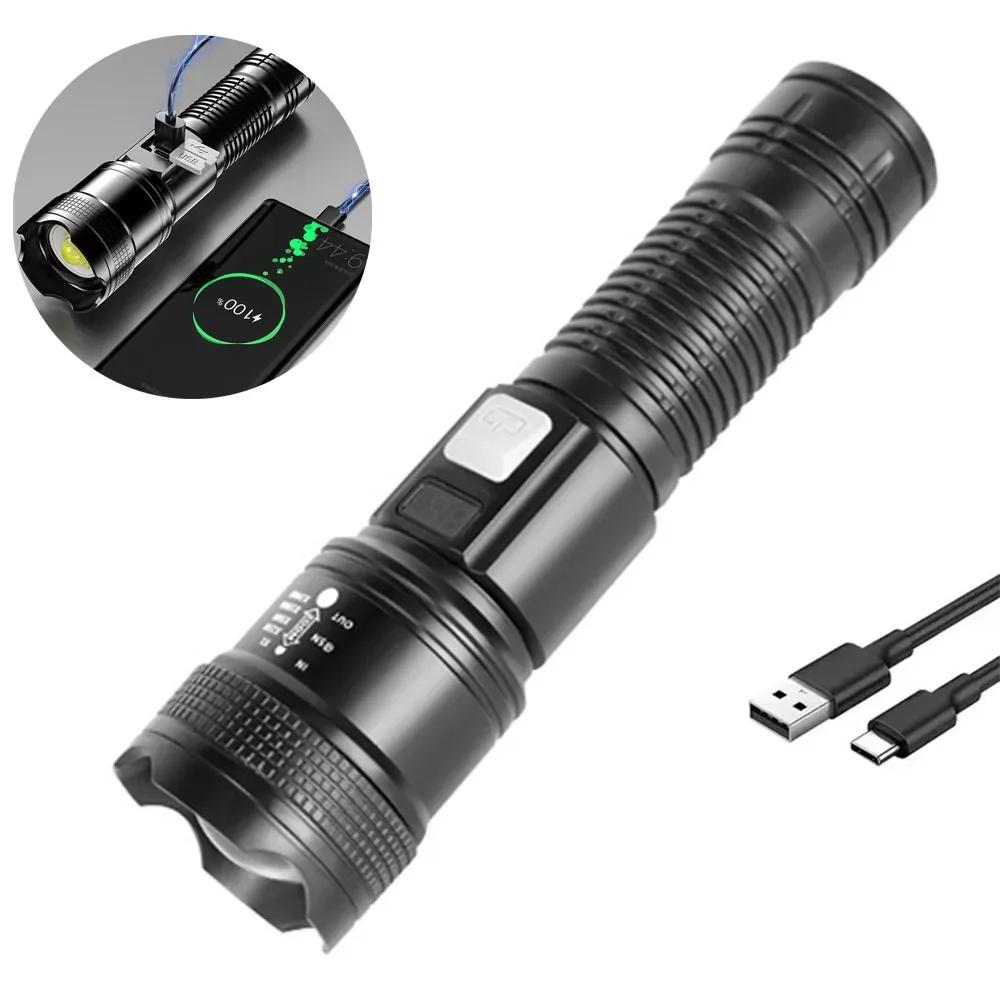 High Strong Power Led Flashlights 20000LM Portable Tactical Emergency Torch Type-C Rechargeable Camping Fishing Zoom Lantern