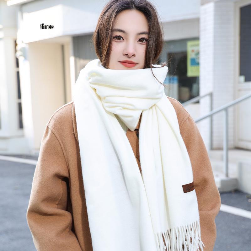 Women's Winter Thick White Tassel Scarf - Warm Imitation Cashmere Shawl, Versatile & Stylish