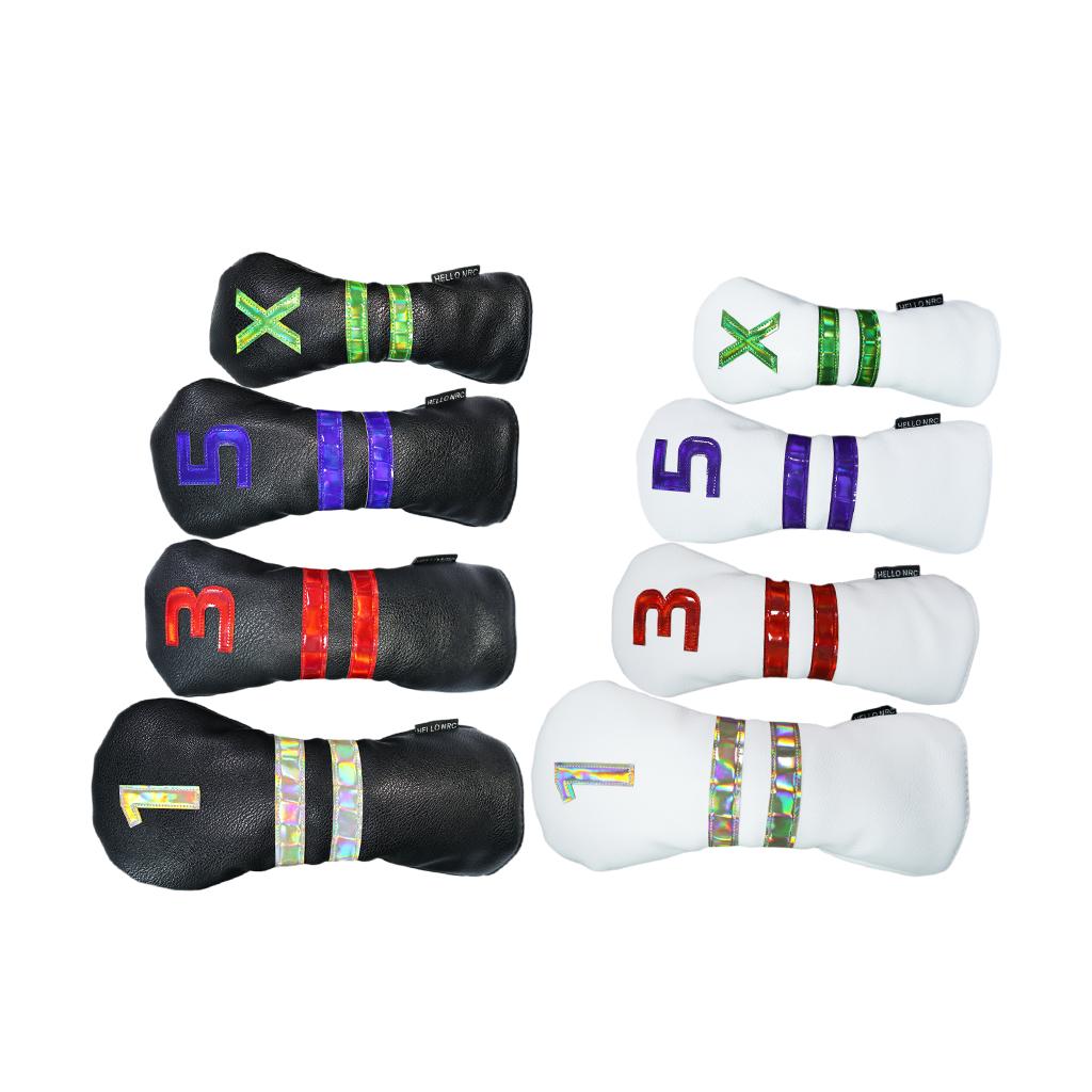 4pcs PU Leather Golf Headcover Wood Guard Sleeve Long Neck Club Head Cover -