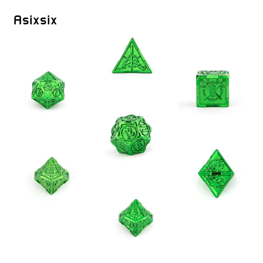 7 Pcs Green Double Swords Metal Dice Solid Polyhedral Dice Set Suitable for Role-Playing RPG  DND Pathfinder Board Game