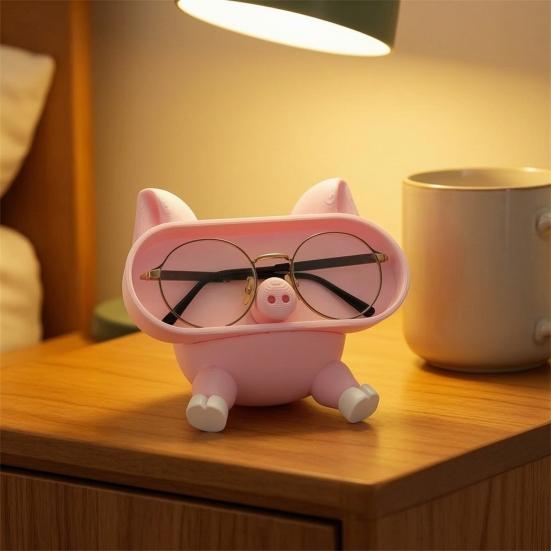 Small Space Saving Container Cartoon Pig Glasses Holder, 3D Printed Phone Stand Desktop Organizer, Bedside Table Accessory Stable Decorative Ornament
