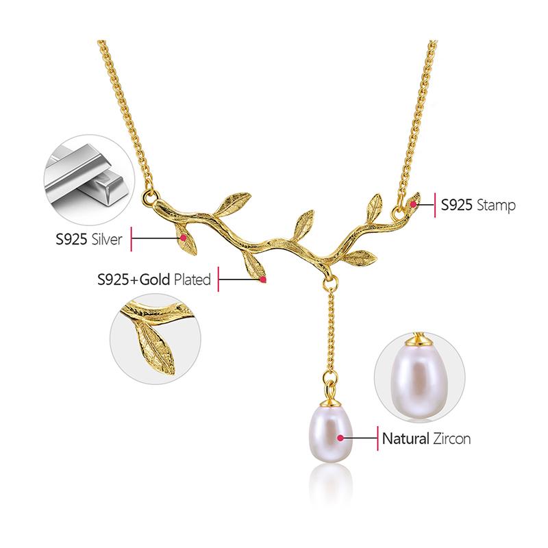 Lotus Fun Real 925 Sterling Silver Natural Pearl Fine Jewelry Waterdrops From The Olive Leaves Necklace With Pendant For Women
