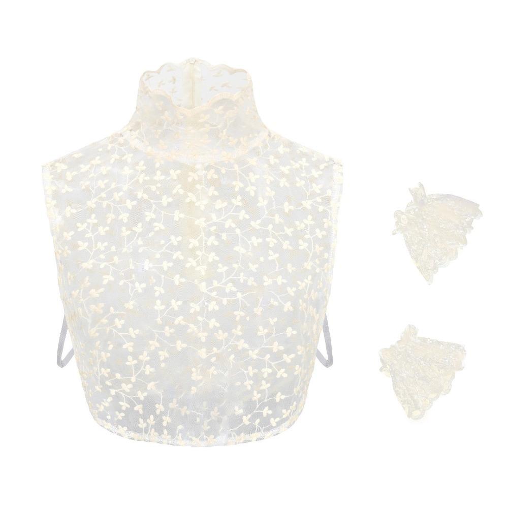Hollow Pattern Lace Fake Collar Floral Embroidery Sleeves Cuffs Set Fashion Faux Sleeves  Women