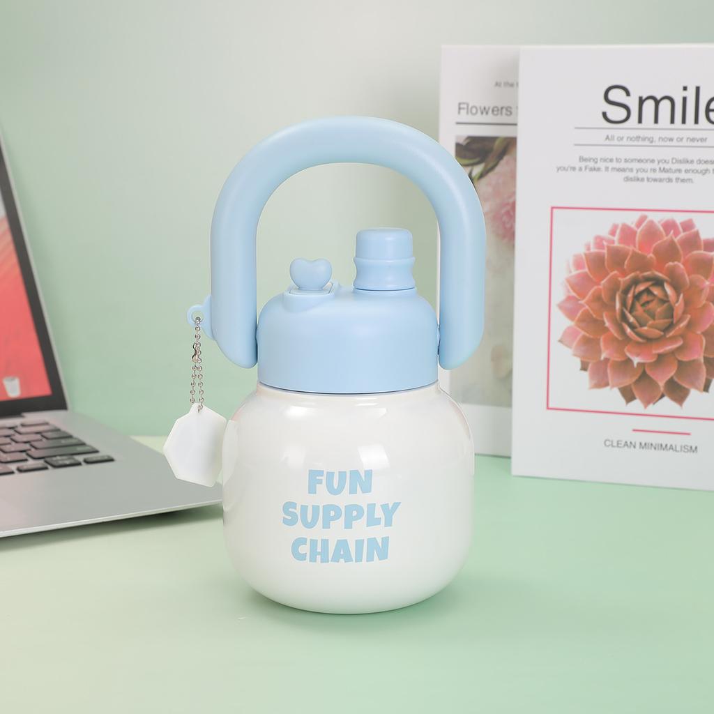 The New Double Drinking Mouth Carrying Pot Portable Girls Summer High Appearance Level Large Capacity Straw Big Belly Cup Portable Thermos Cup