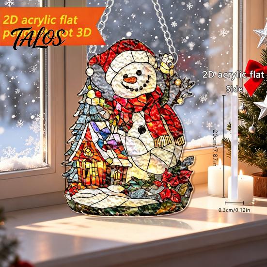 Santa Claus Snowman Patterns Colorful Acrylic Suncatcher, Stained Glass Style Christmas Hanging Ornaments, Durable Pieces Cat Pattern Sun Catcher
