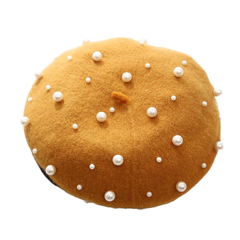 

Корейські осінь-зима розкішні кашемірові капелюшки-берети Жіночі капелюшки-берети з бісером із зірками та перлинними заклепками One Size