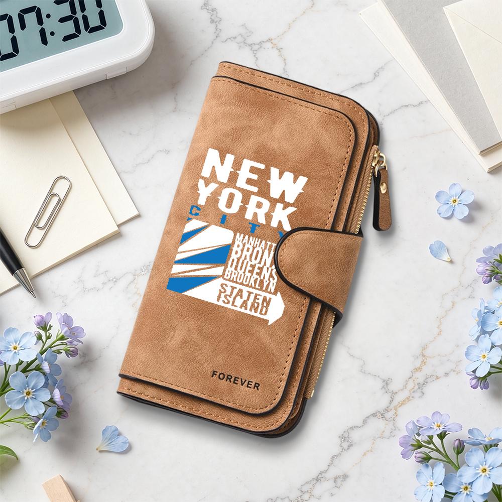 Stylish New York Printed Long Wallet Portable Card Holder Multi Slot Casual Purse