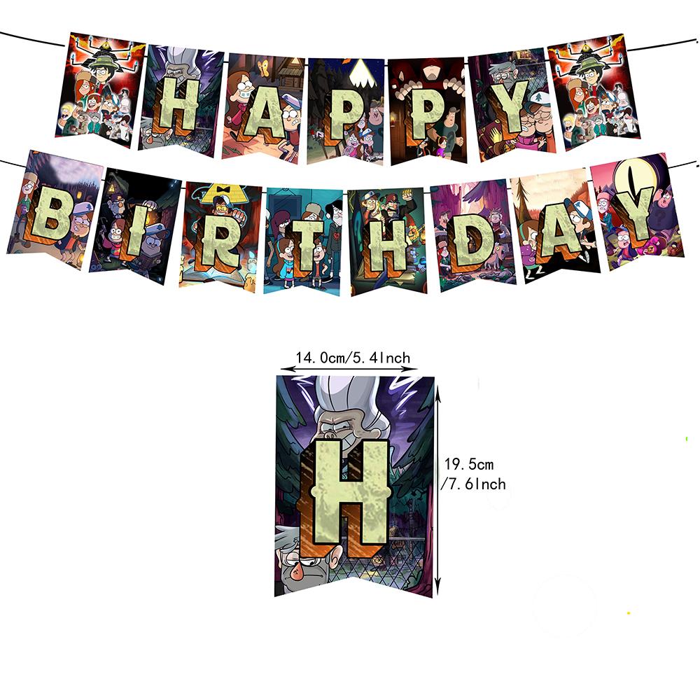 G&Gravity F-Falls Theme Birthday Party Decoration Cartoon Backdrop Banner Cake Topper Number Balloon Baby Shower Party Supplies