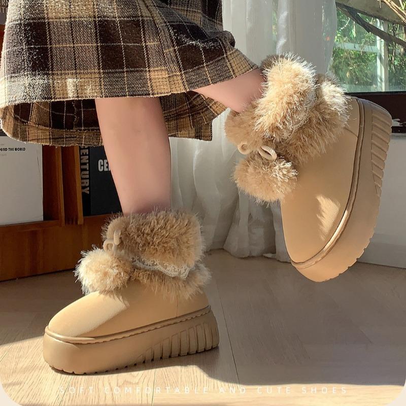 Chunky Platform Warm Furry Women Snow Boots Thick Soled Cold-proof Lightweight Non-slip Plus Size  Winter Cotton Shoes