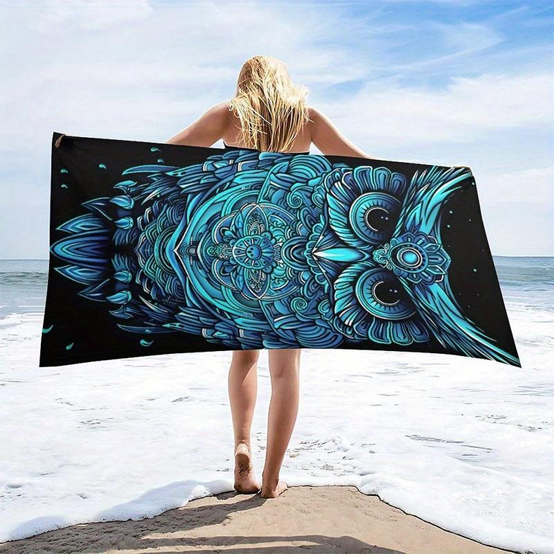 Beach Towel Gorgeous Blue Owl Pattern Sun Protection Windproof Suitable for Swimming Pool Camping Travel Blanket