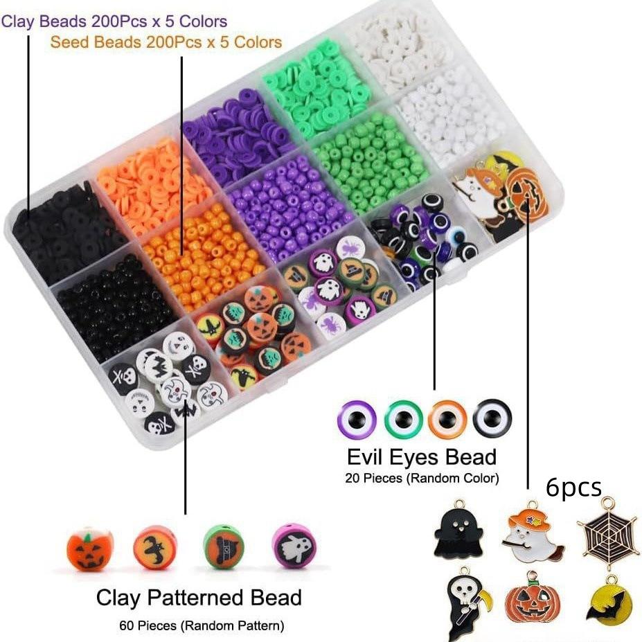 Kit per la creazione di braccialetti con perline in argilla di Halloween da 2086 pezzi Kit ciondoli fantasma zucca pipistrello Ornamento fai-da-te