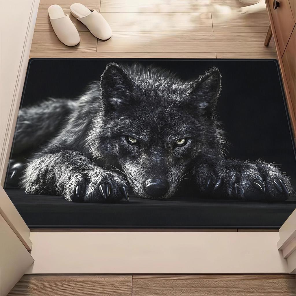 The Wolf Lying in the Darkness Printed Home Carpet,Bathroom Floor Mats, Microfiber Absorbent Machine Washable Polyester Rug for Bedroom