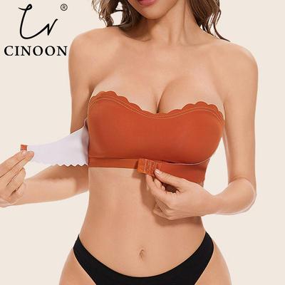 Women Seamless Solid Bras Push Up Strapless Front Closure Bra Underwear Ultra-Comfortable Wireless T-back Bra Intimate