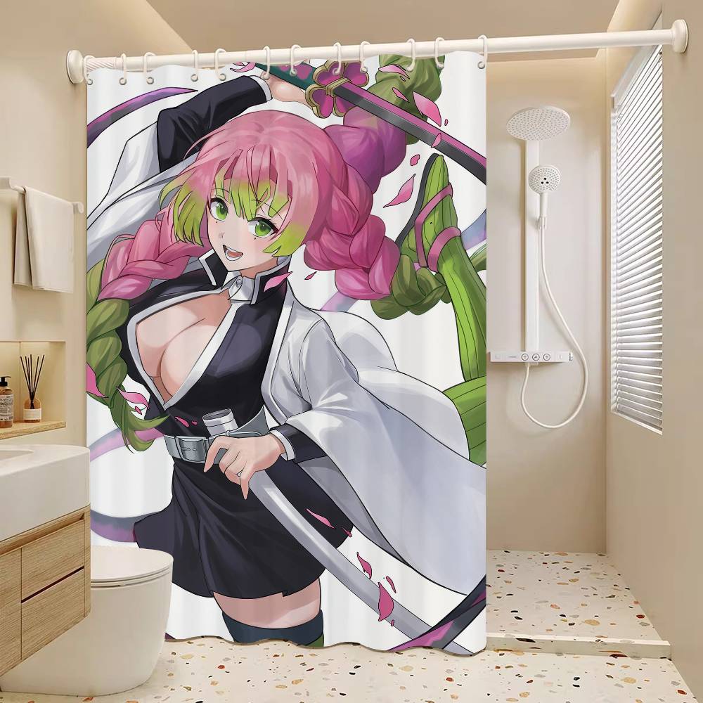 Anime M-Mitsuri-Kanroji  Waterproof Fabric Shower Curtain Bathroom Decoration Curtain Home Hawaiian Style Shower Curtain