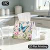 1pc Tissue Box, Watercolor Blue Butterflies Flowers Fresh Natural Charm Pattern, 2D Flat Printing, Made From Tough Polyester, Strong And Firm, Tissue 