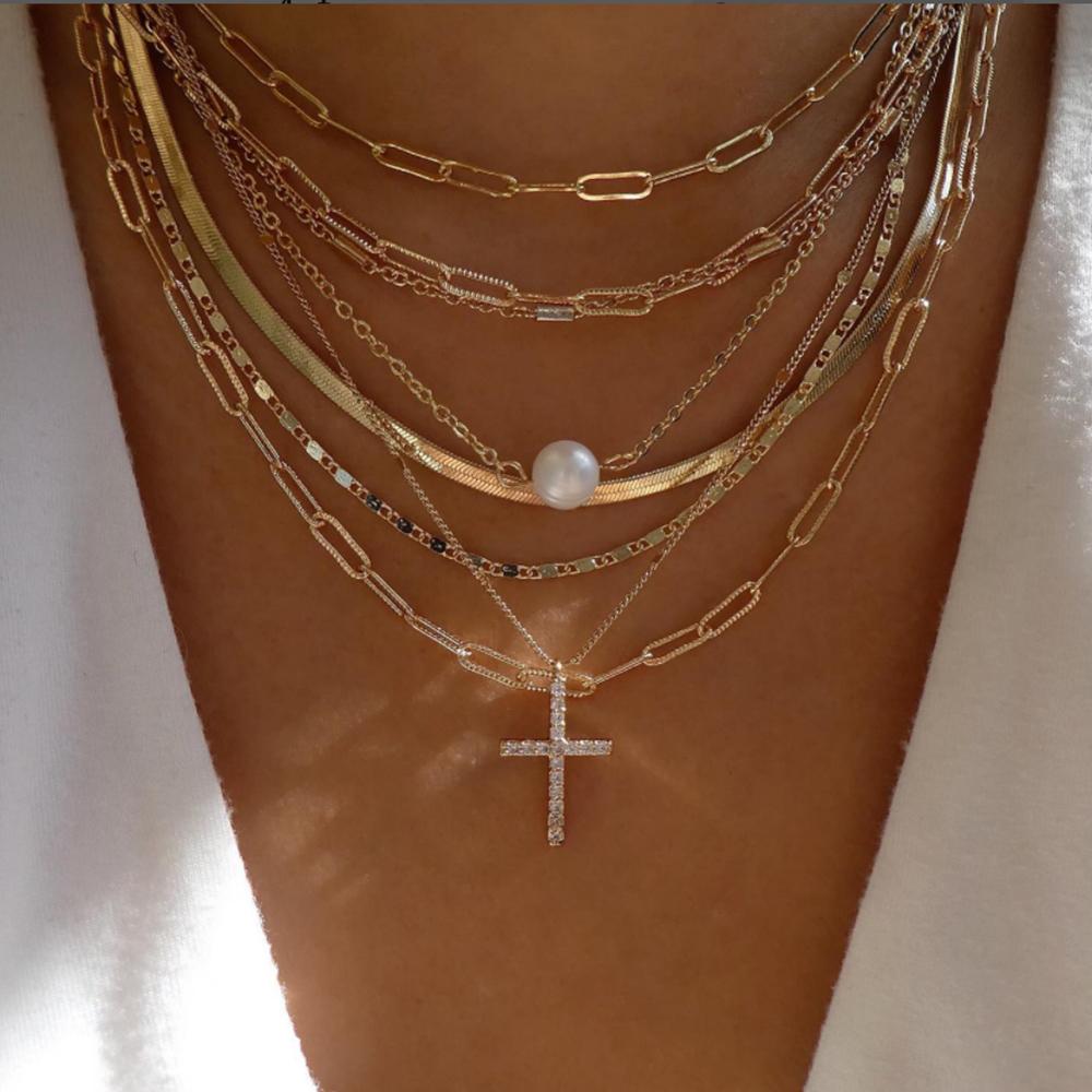 Vintage New Gold Color Multiple Styles Necklace For Women Boho Trendy Multi-Layer Crystal Pendant Necklaces Set Jewelry Gifts