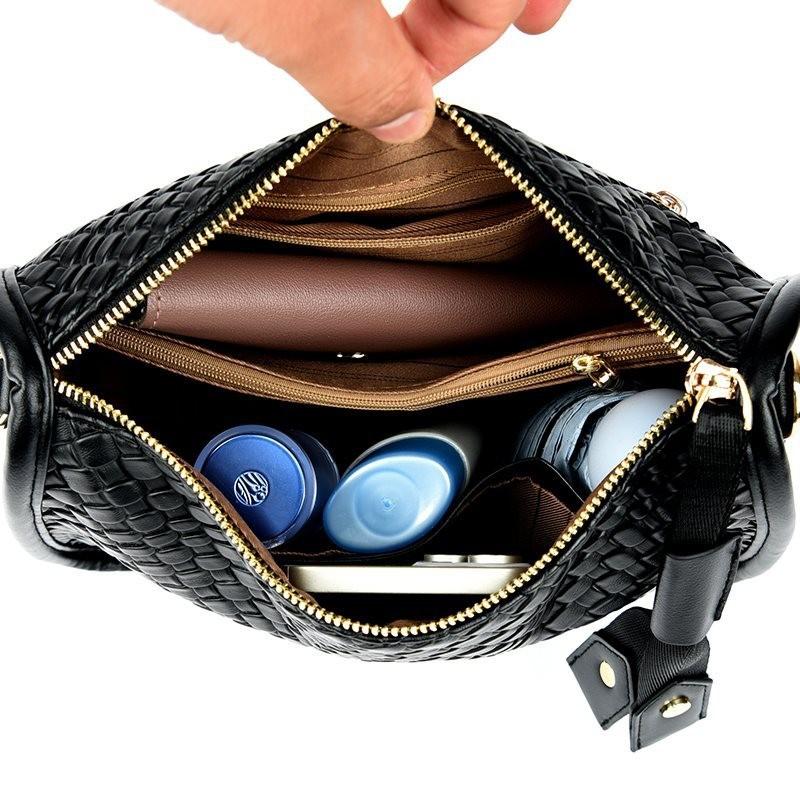 Stylish Woven Leather Shoulder Bag For Women With Wide Strap And Large Capacity