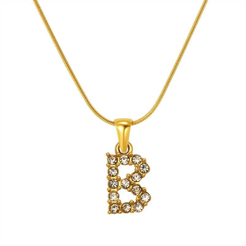European & American Stainless Steel Diamond Alphabet Pendant Clavicle Chain Necklace for Women
