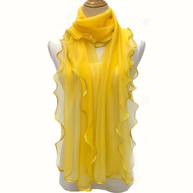 Vibrant Bohemian Chic Ruffle Edge Scarf - Lightweight, Breathable, Long Versatile Shawl for Sun Protection, Casual Wrap with Solid Color