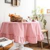 Red Plaid Ruffled Tassel Table Cloth Round Cover, Farmhouse Checker Gingham Vintage for Coffee Tea, Dining Home Table Decor
