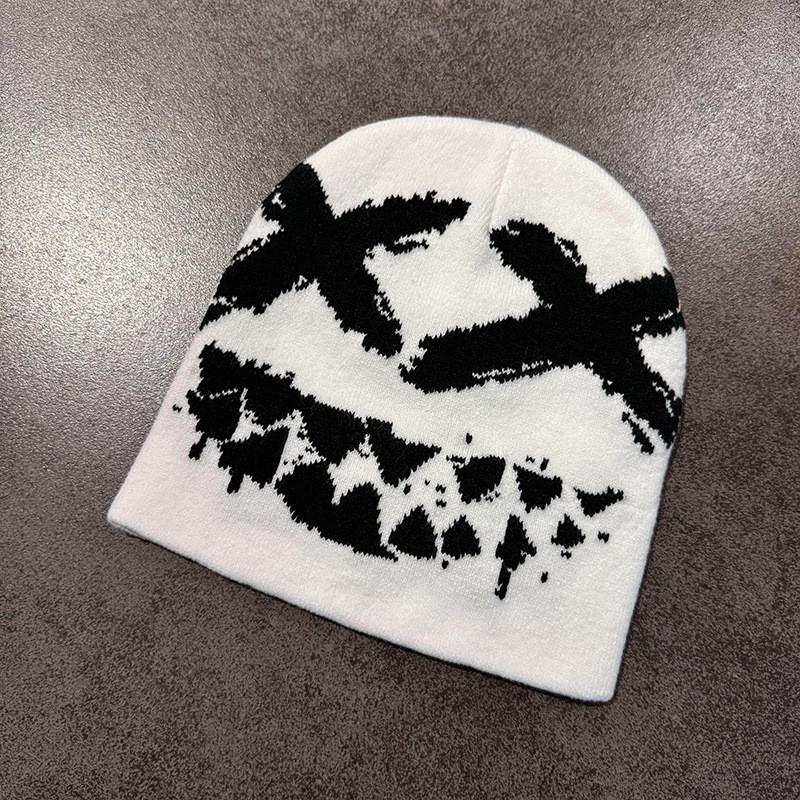 Halloween Knit Beanie With Funny Ghost Teeth Pattern For Cosplay And Party Costumes