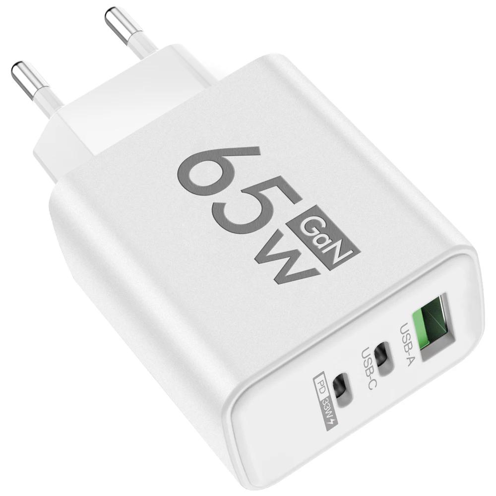65W GaN USB C Charger Type C Fast Charge Charger Power Adapter for IPhone Samsung Xiaomi Huawei QC3.0 EU/US/KR Plug Wall Charger