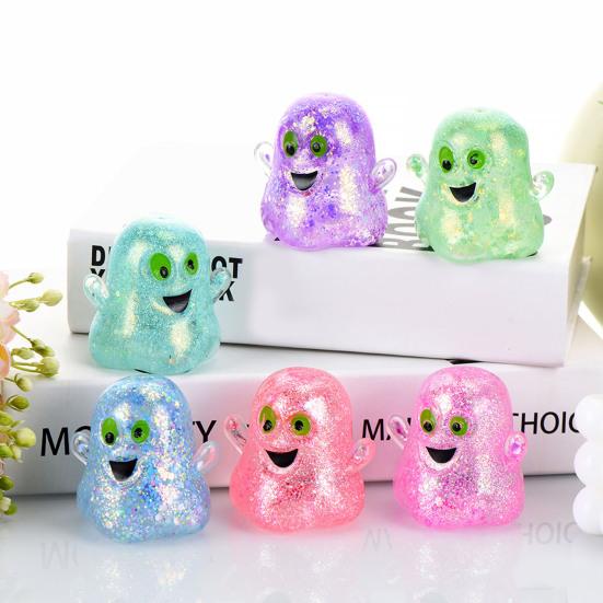 Stress Relief Gadget 1/5Pcs Mini Halloween Ghost Squeeze Toy Glitter Fidget Kneading Toys Ball Sensory Party Favors for Kids Adults Portable Anxiety