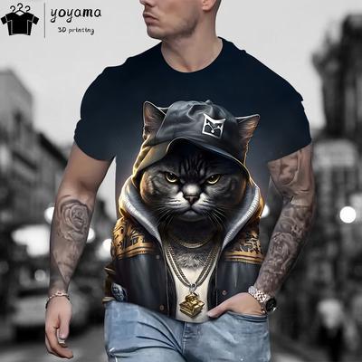 Summer Hip Hop Cat Graphic T Shirts Casual Fashion T-shirts for Men O-Neck Pullover Short Sleeved Tee Street Rock T Shirt Men