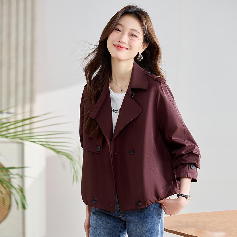 

Женский тренч Petite двубортный с лацканами - Мода весна/осень 2025, повседневная верхняя одежда XL 130-145 lbs