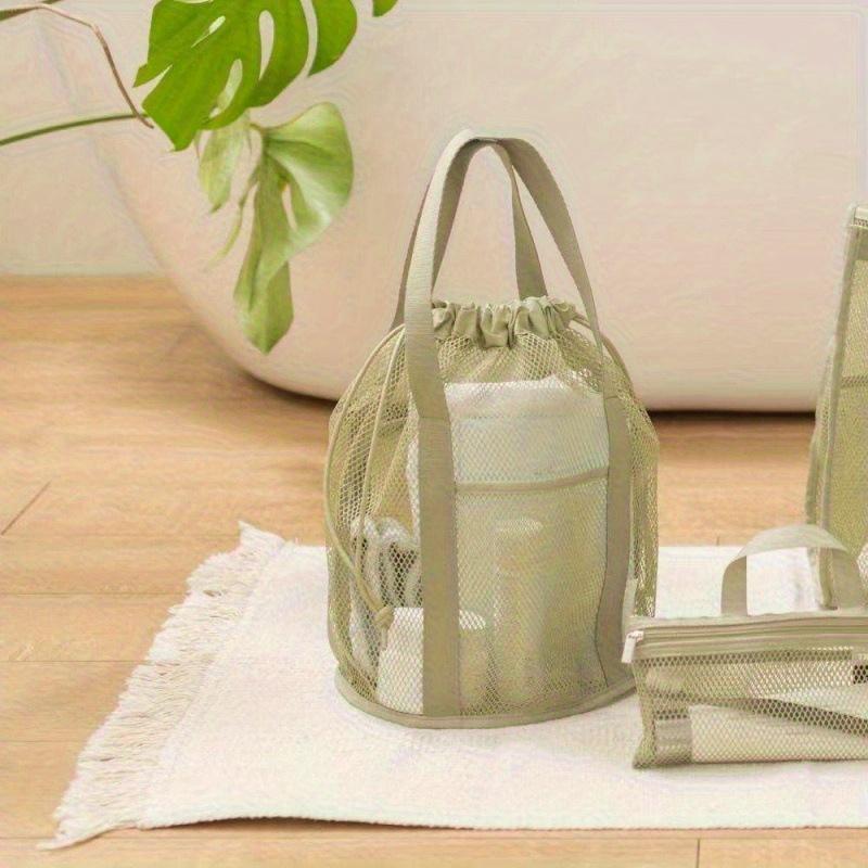 Borsa in Rete di Grande Capacità, astuccio da toeletta in nylon resistente con coulisse, manico e tasche multiple per articoli da toeletta, ideale per nuoto, campeggio, viaggi