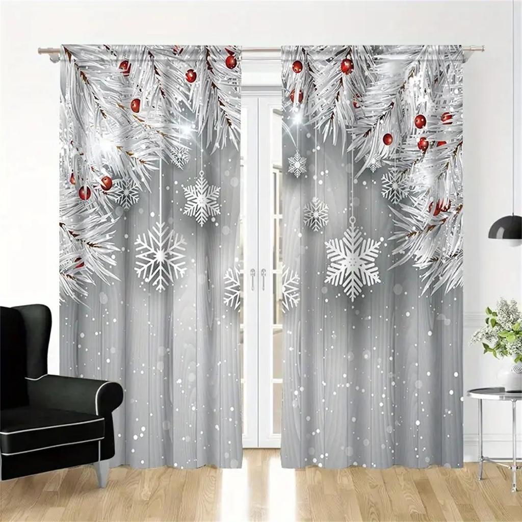 Christmas Curtains 3D Santa Reindeer Print White Bedroom Panels Holiday Decor 2 Panels Xmas Festive Window Drapes