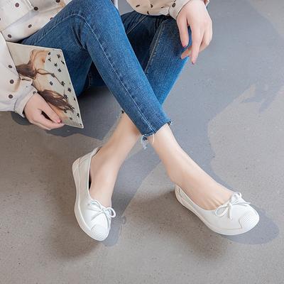 Leder Weiße Schuhe Flache Einzelne Schuhe