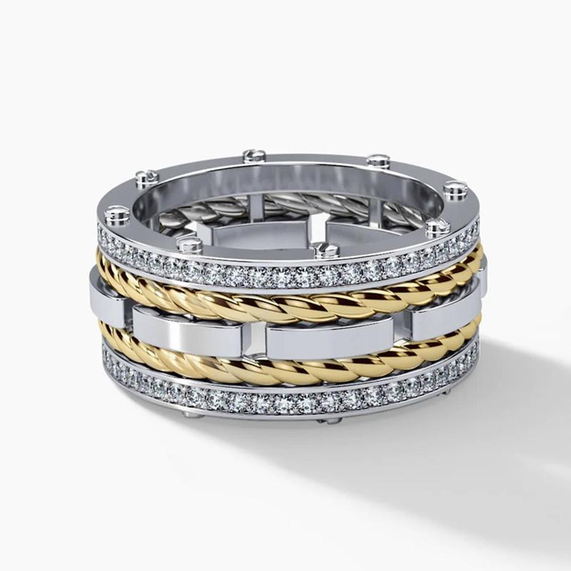 CopperTwo-tone Rings Gorgeous Bright Punk Couple Finger Accessories for Women Trendy Exquisite Wedding Jewelry