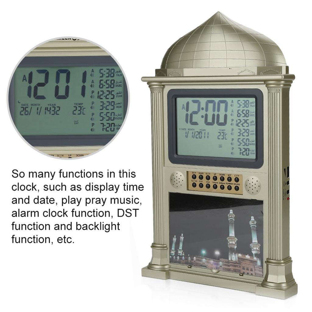 1Pcs Plastic Islamic Prayer Digital Calender Time Display Alarm Wall Clock(grey)