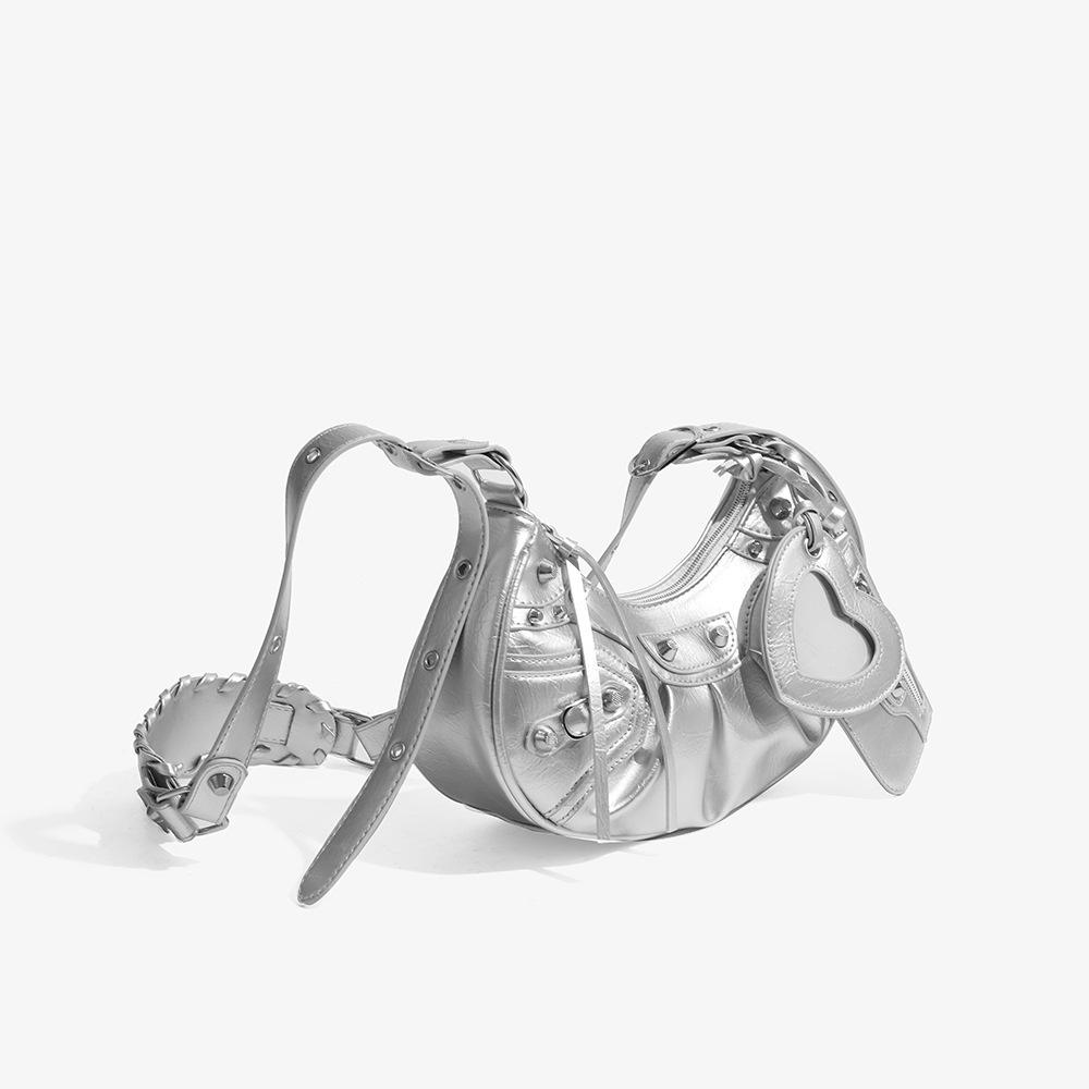 2025 Fashion Trend Tassel Rivet Motorcycle Underarm Shoulder Bag Crossbody for Women