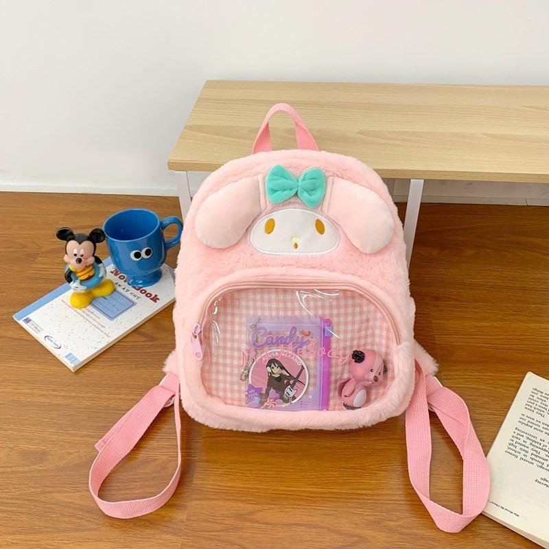 Girly heart cute bunny plaid transparent backpack new personalized cartoon backpack