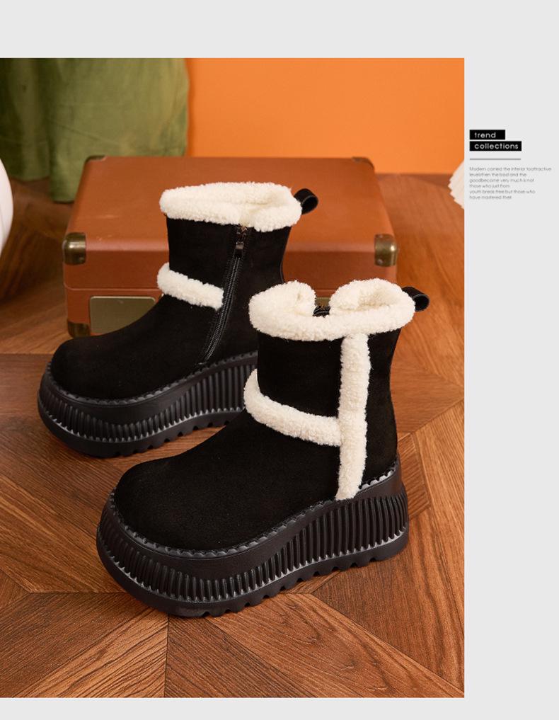 2024 Women's Mid-Tube Snow Boots: Thick-Soled, Velvet-Lined, Non-Slip, Warm, Height-Enhancing, All-Match Design.