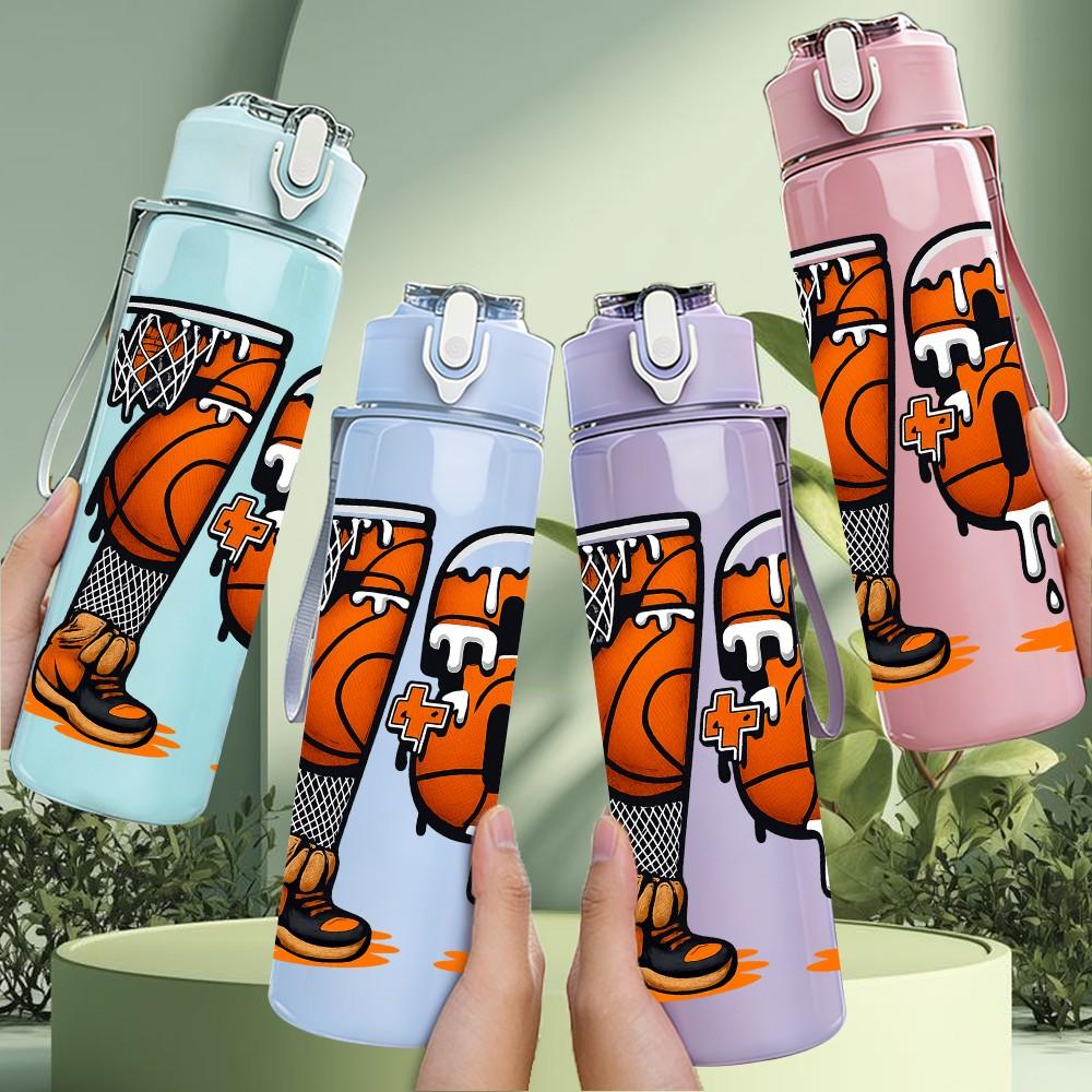 1PC Two Stacked Basketball Character 750ml Color Plastic Sports Water Bottle Leakproof Flip Straw Lid Suitable for Sports Office Home Use