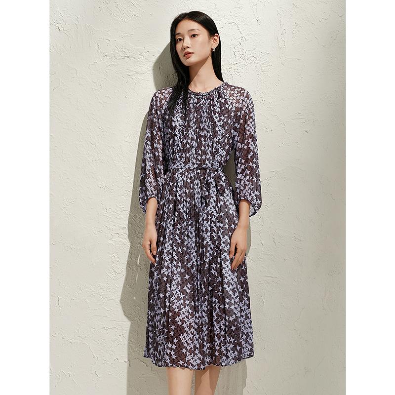 Jiuzi Anna Kou Fashionable Modern Geometric Gradient Folded Chiffon Waist Dress for Women 2025 Spring New Style