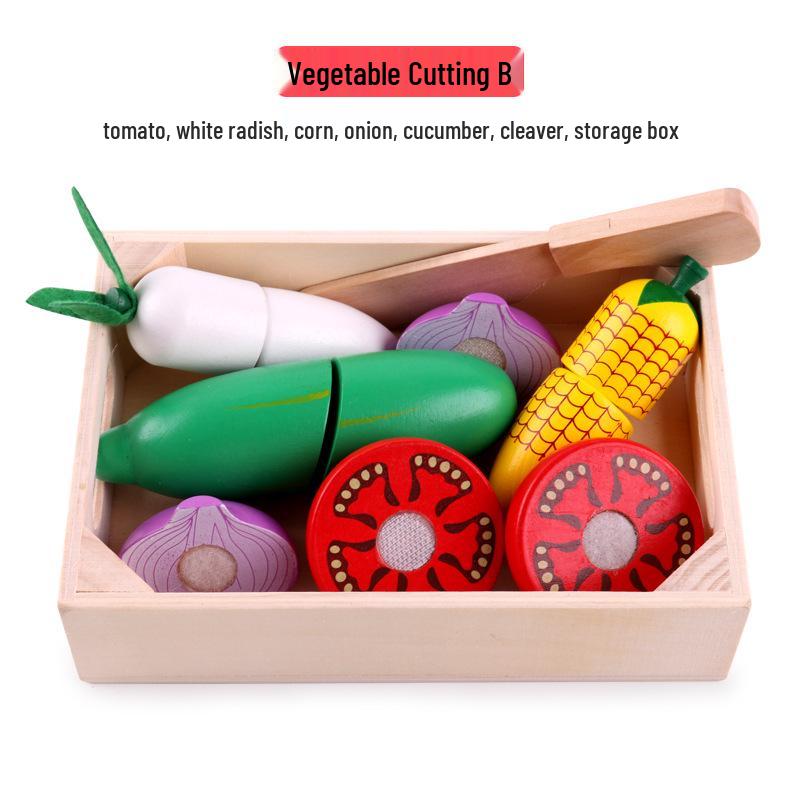 Wooden Play Kitchen Set: Cutable Fruits & Vegetables for Kids