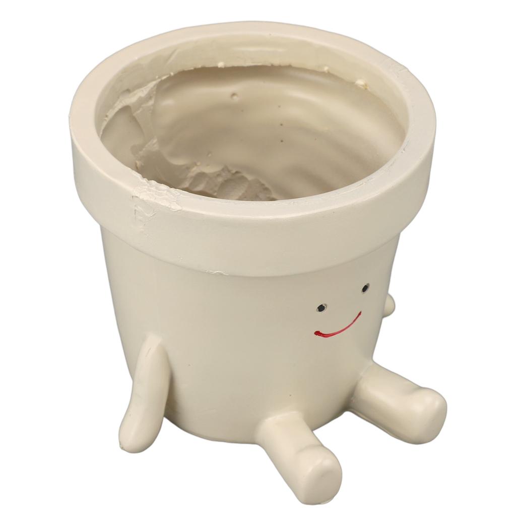Sitting Flower Pot Cute Face Resin Planter Decorative Succulent Flowerpot with Drain Hole for
