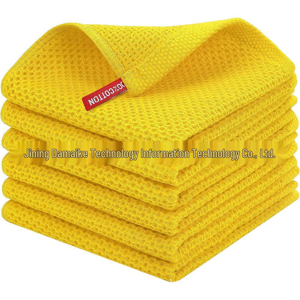 VIP Waben-Waffel Baumwollhandtuch- & Waschlappen-Set: Große Hand-, Geschirr- und Teetücher zum Reinigen